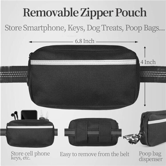 Hands Free Dog Leash Waist Belt Bungee Pouch Large Pet Running Walking Black - Picture 2 of 7